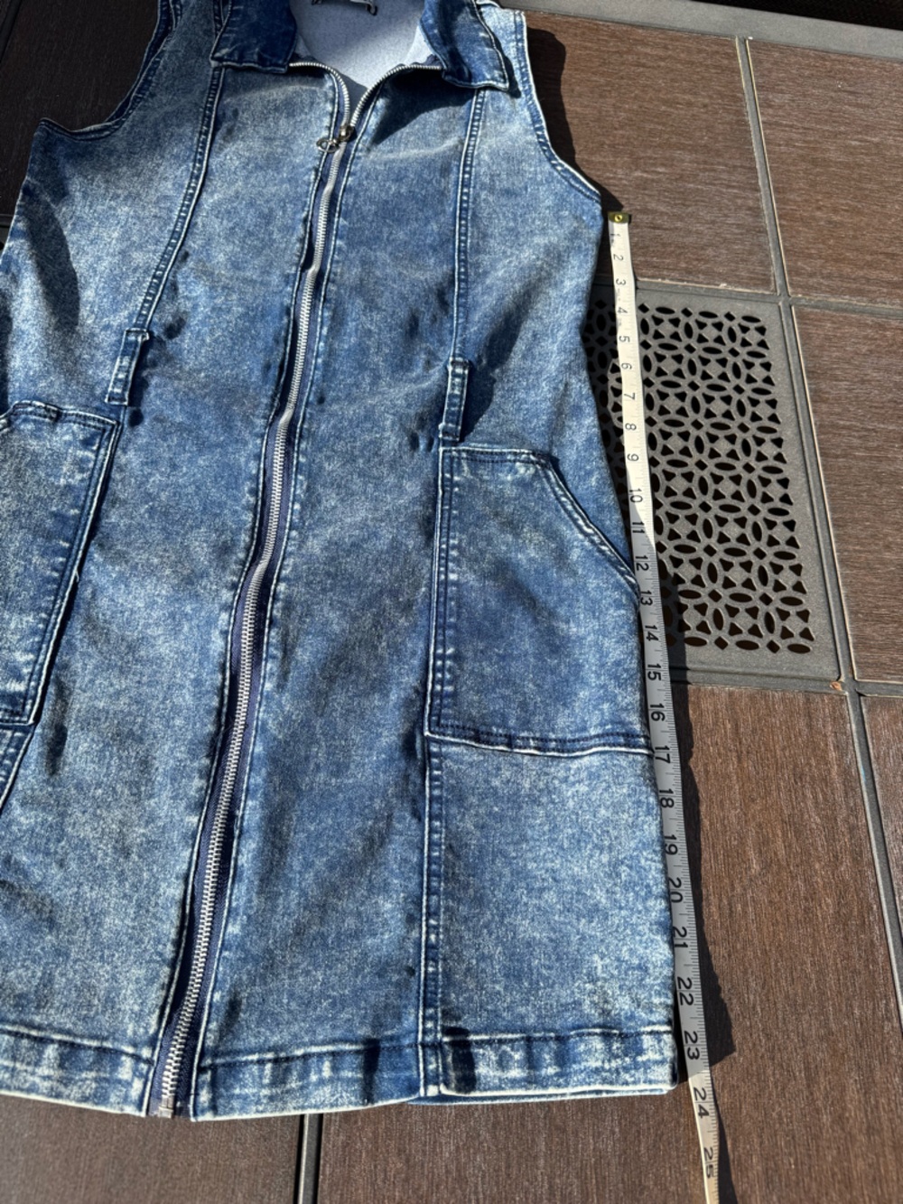 Sleeveless Blue Denim Midi Dress with Front Zip - Picture 11 of 11